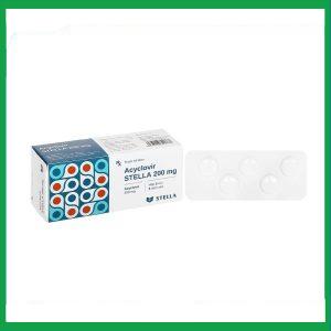 Thuốc Acyclovir Stella 200mg điều trị nhiễm Herpes simplex, Varicella zoster (5 vỉ x 5 viên)