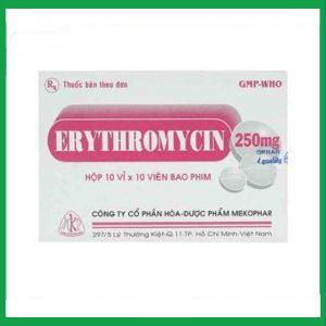 Thuốc Erythromycin 250mg Mekophar điều trị nhiễm khuẩn (10 vỉ x 10 viên)