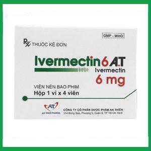 Viên nén Ivermectin 6mg A.T hỗ trợ điều trị bệnh nhiễm ký sinh trùng (1 vỉ x 4 viên)