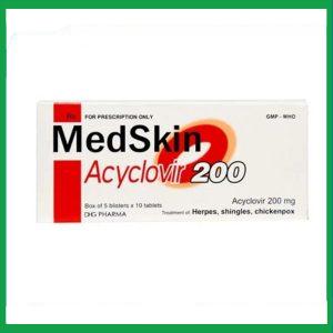 Thuốc MedSkin Acyclovir 200 điều trị các trường hợp nhiễm Herpes (5 vỉ x 10 viên)