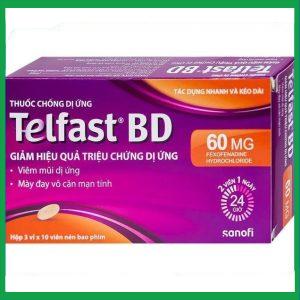 Viên nén Telfast BD 60mg trị viêm mũi dị ứng, mày đay (3 vỉ x 10 viên)